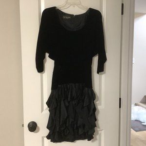 St. Gillian Black Silk Velvet & Satin Cocktail Dress